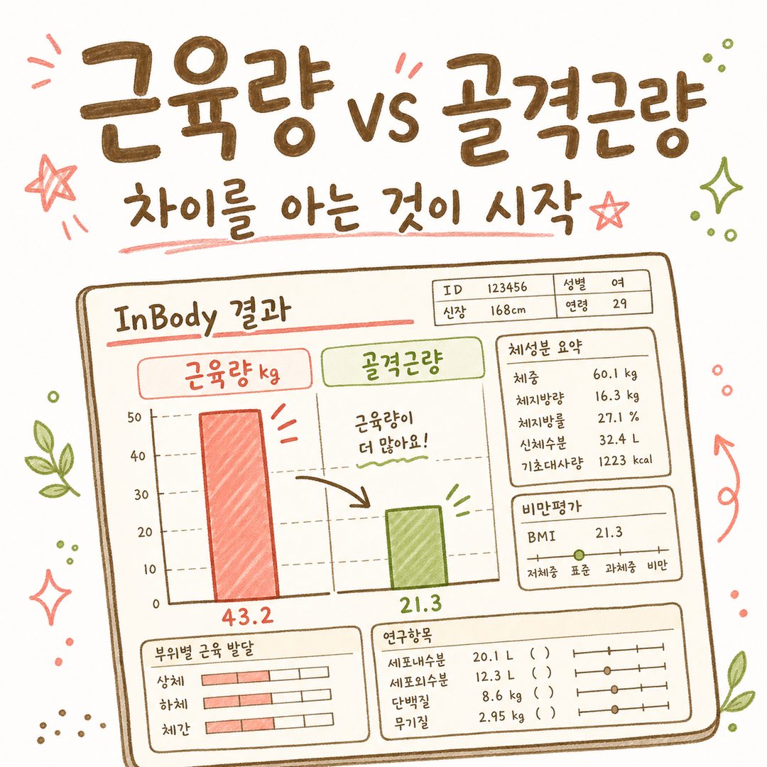 인바디 근육량 골격근량 — 차이부터 표준 범위, 체중 비율까지