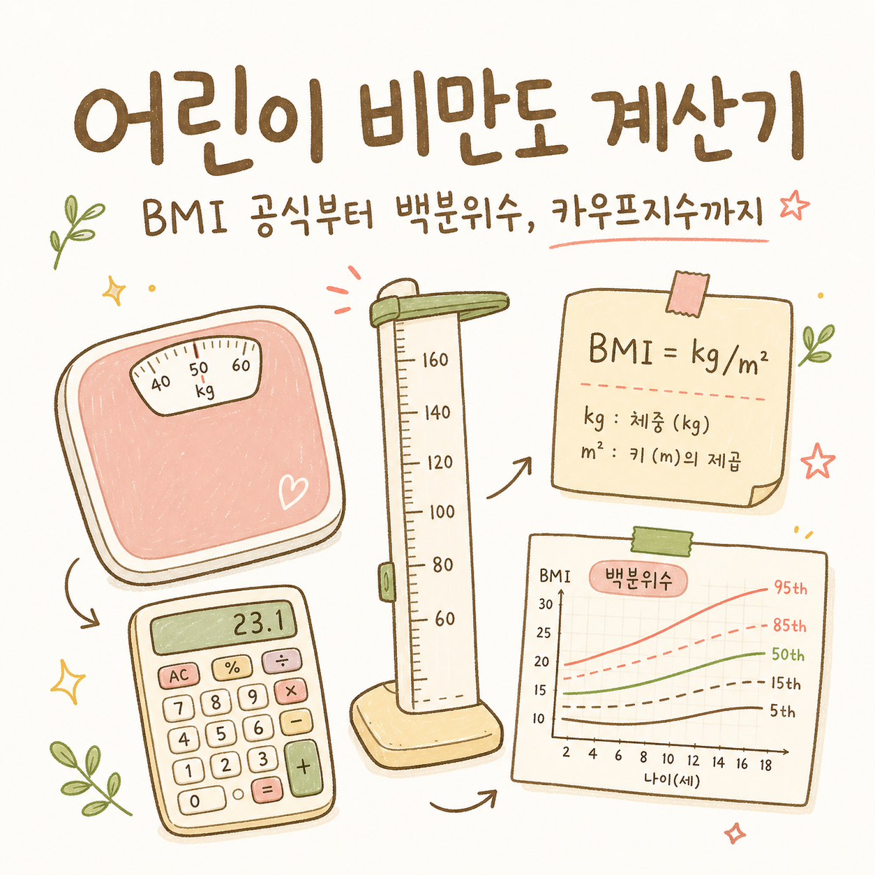 子供の肥満度計算機 — BMI公式からパーセンタイル、カウプ指数まで
